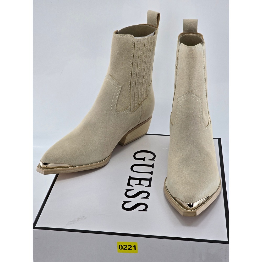 Guess Lanna3 Western Booties Womens 9.5 Light Natural Suede Pointed Toe - New